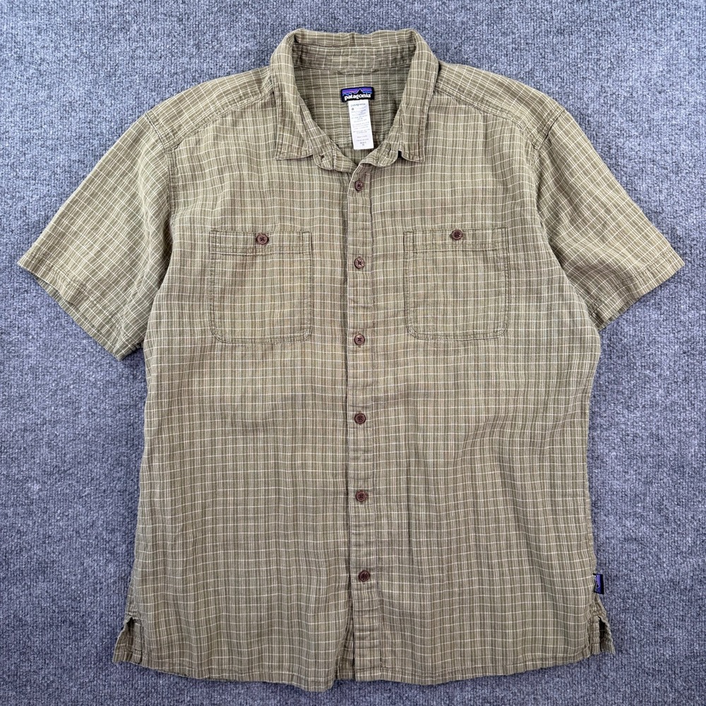 Patagonia Migration Hemp Shirt Mens XL Green Button Up Lightweight Hiking 53138